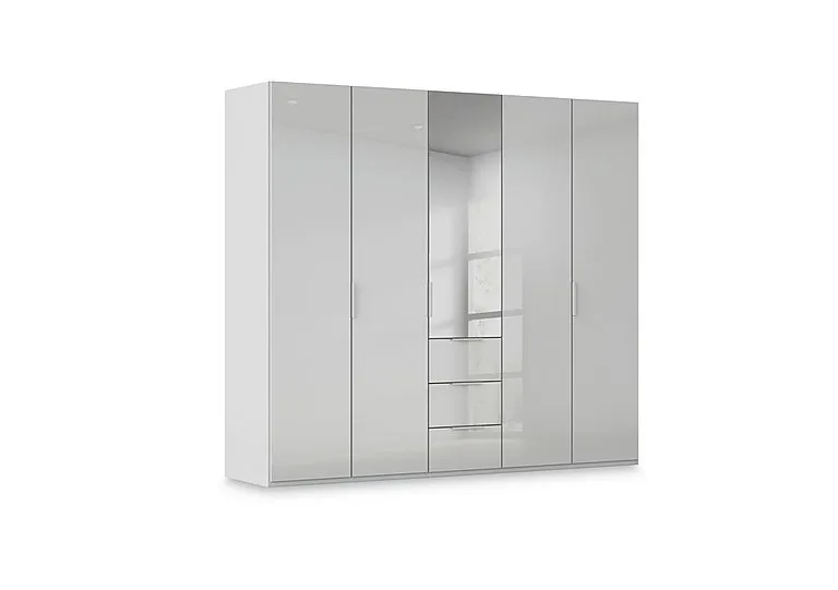 Haven 251cm 5 Door Combi Wardrobe with 4 Glass Doors and 1 Mirror Door - Silk Grey/Silk Grey Front