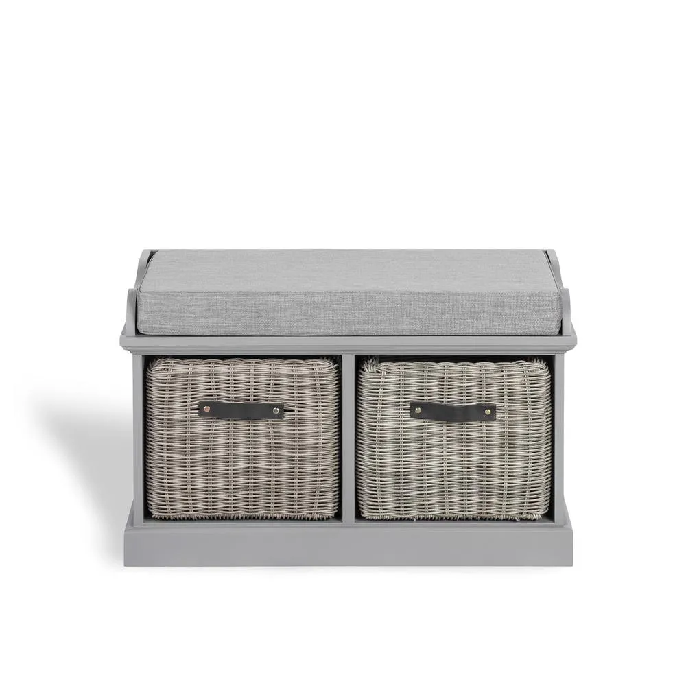 Statement Furniture Tetbury Bench with 2 Grey Faux Rattan Baskets & Grey Cushion in Light Grey 5