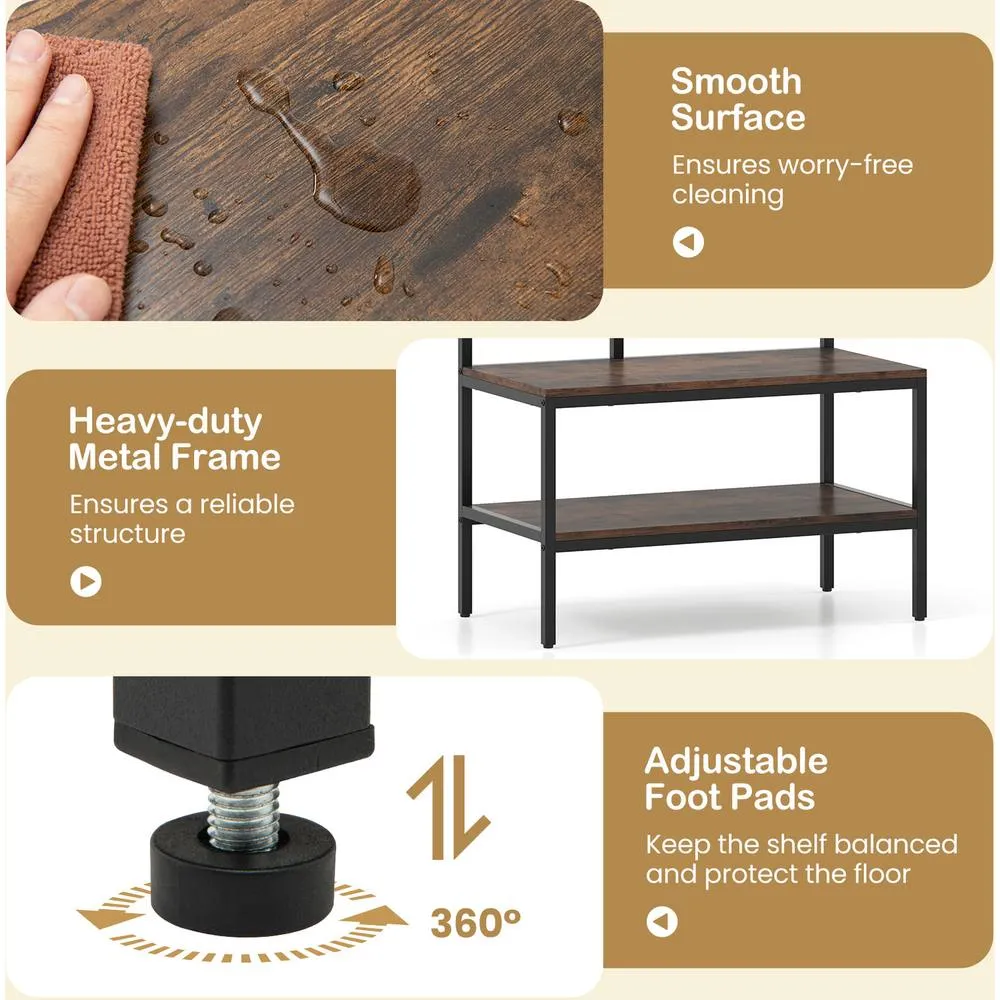 Costway Industrial Coat Rack with Shoe Bench & Wall Grid Panel-Brown in Brown 4