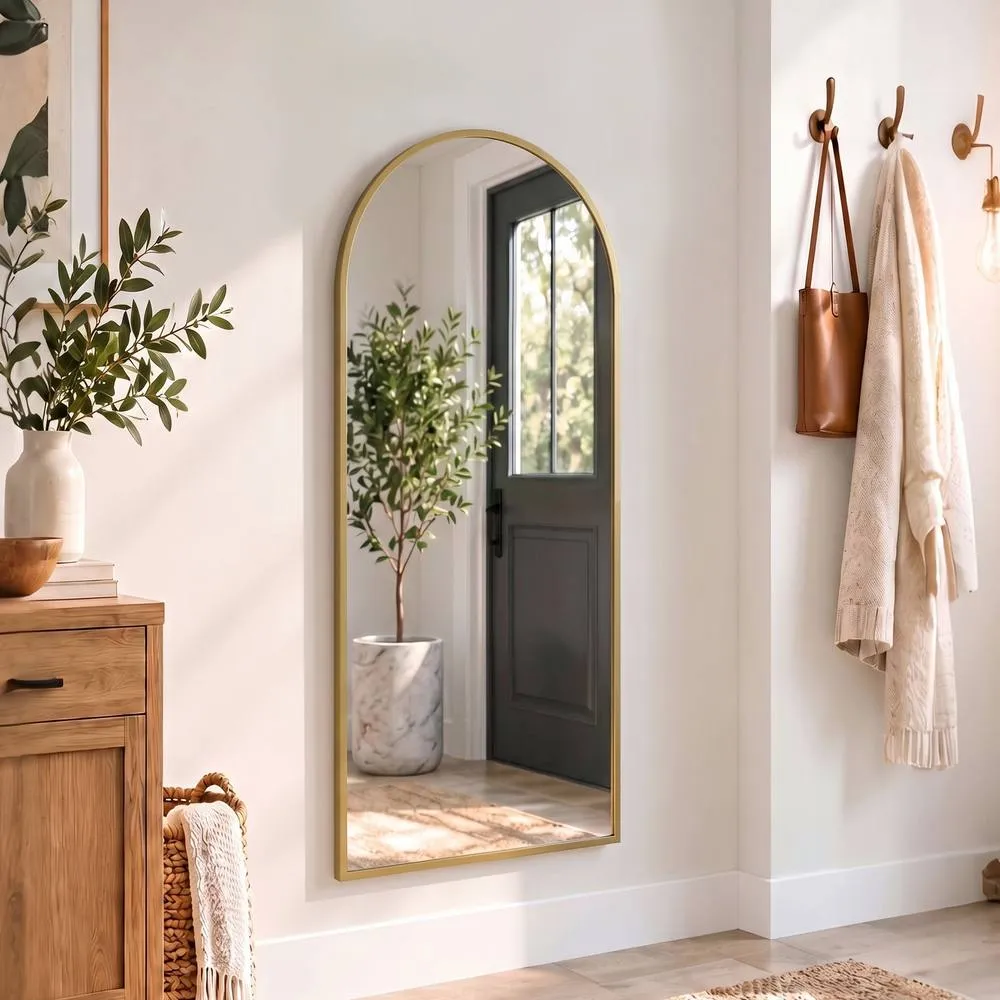 HOMCOM 40 x 110 cm Full Length Hanging Mirror, Arched Mirror, Gold Tone 2