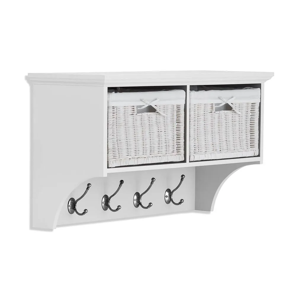 Statement Furniture Tetbury Small Hallway Coat Rack / Shelf with Wicker Storage Baskets in White 2