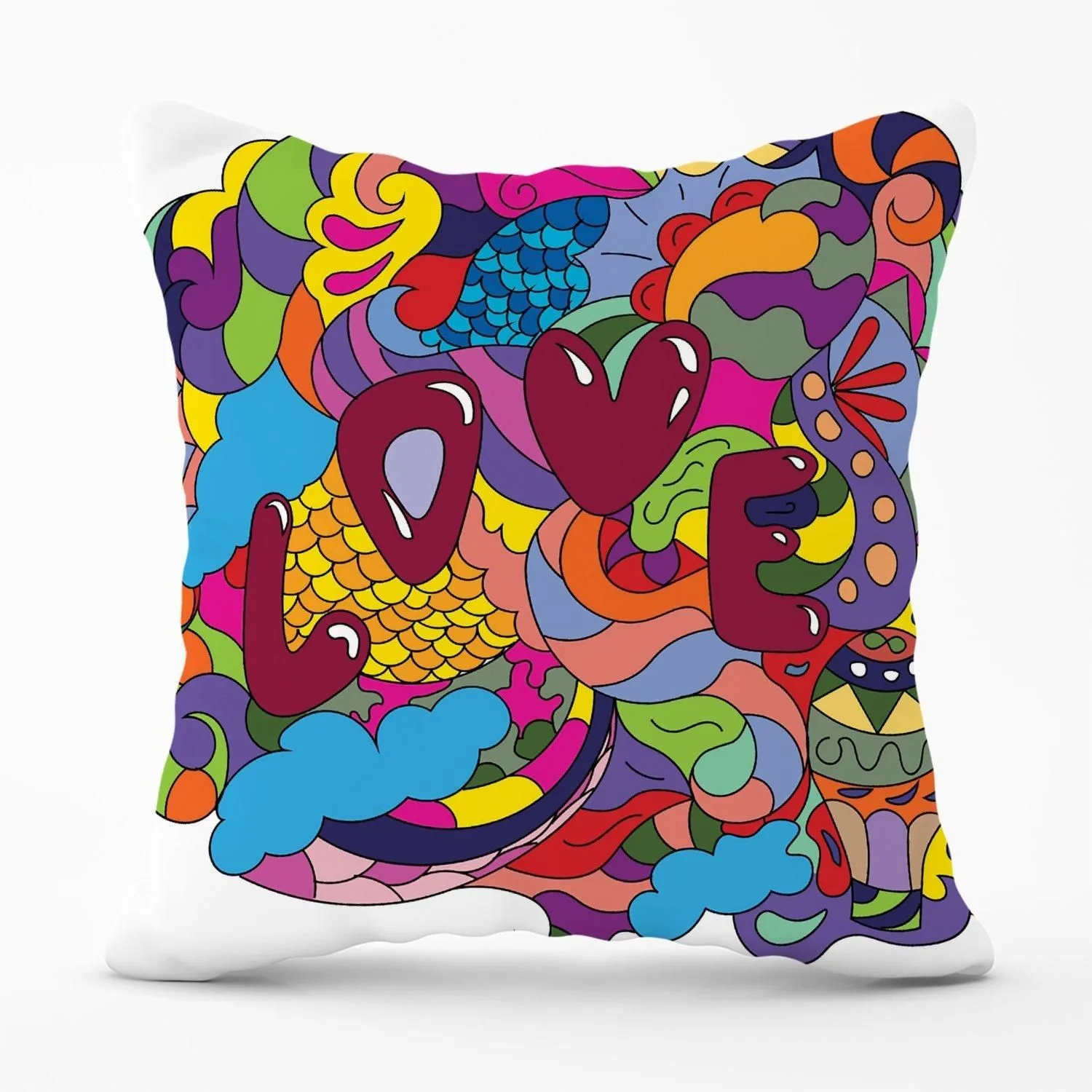 Warren Reed - Designer Motley Doodling Love Outdoor Cushion in Red