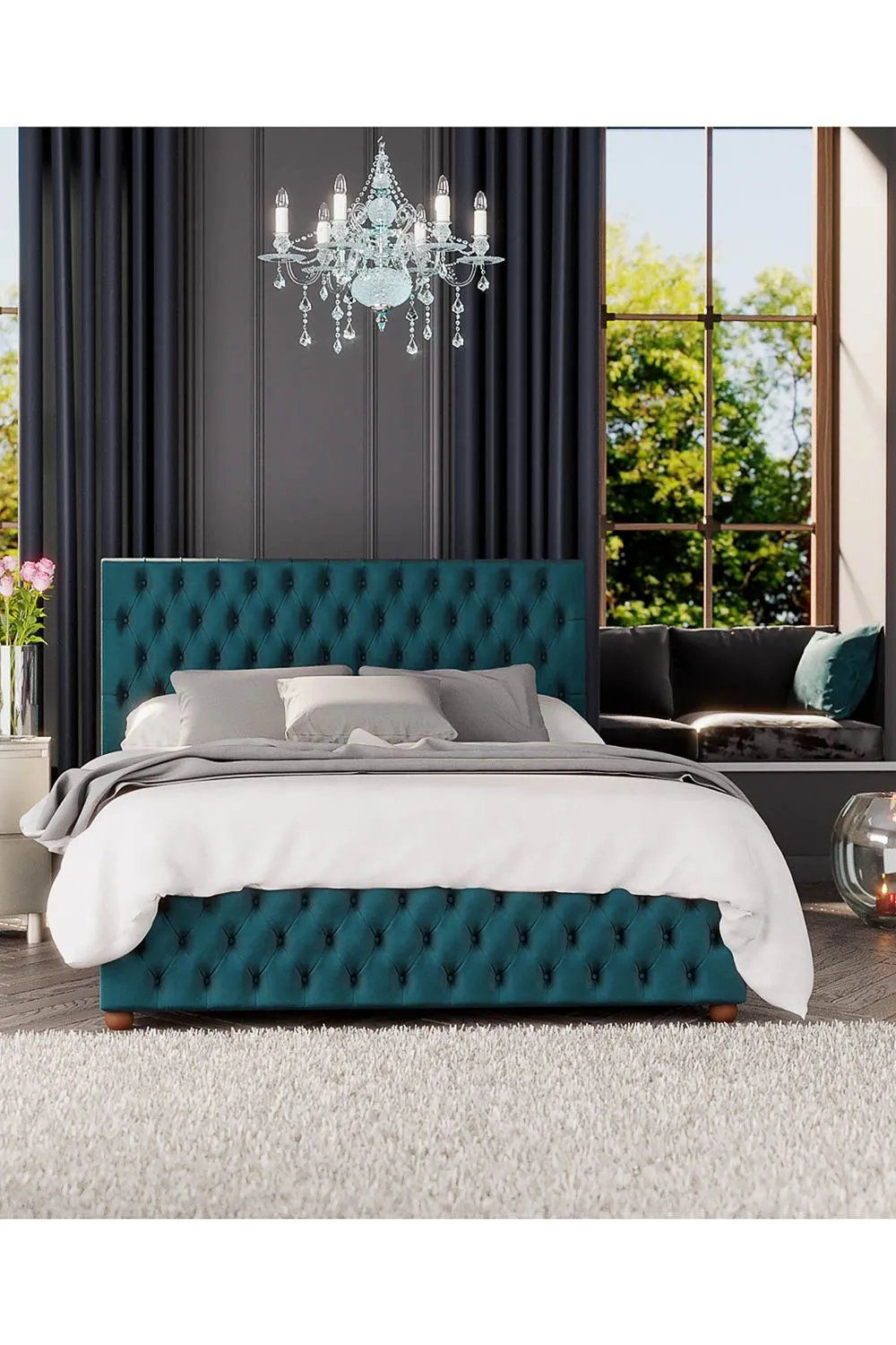 Laurence Llewelyn-Bowen Seren Ottoman Storage Bed in Plush Velvet Fabric, Custom Made in Emerald 5