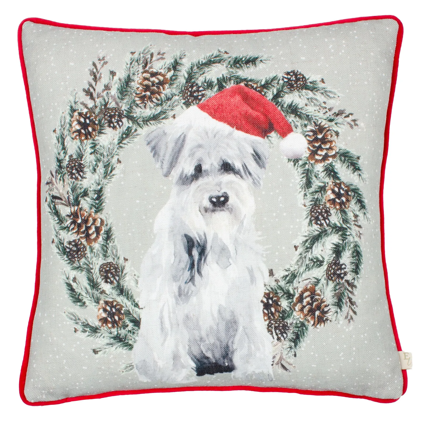 Evans Lichfield Christmas Dog Wreath Festive Piped Polyester Filled Cushion