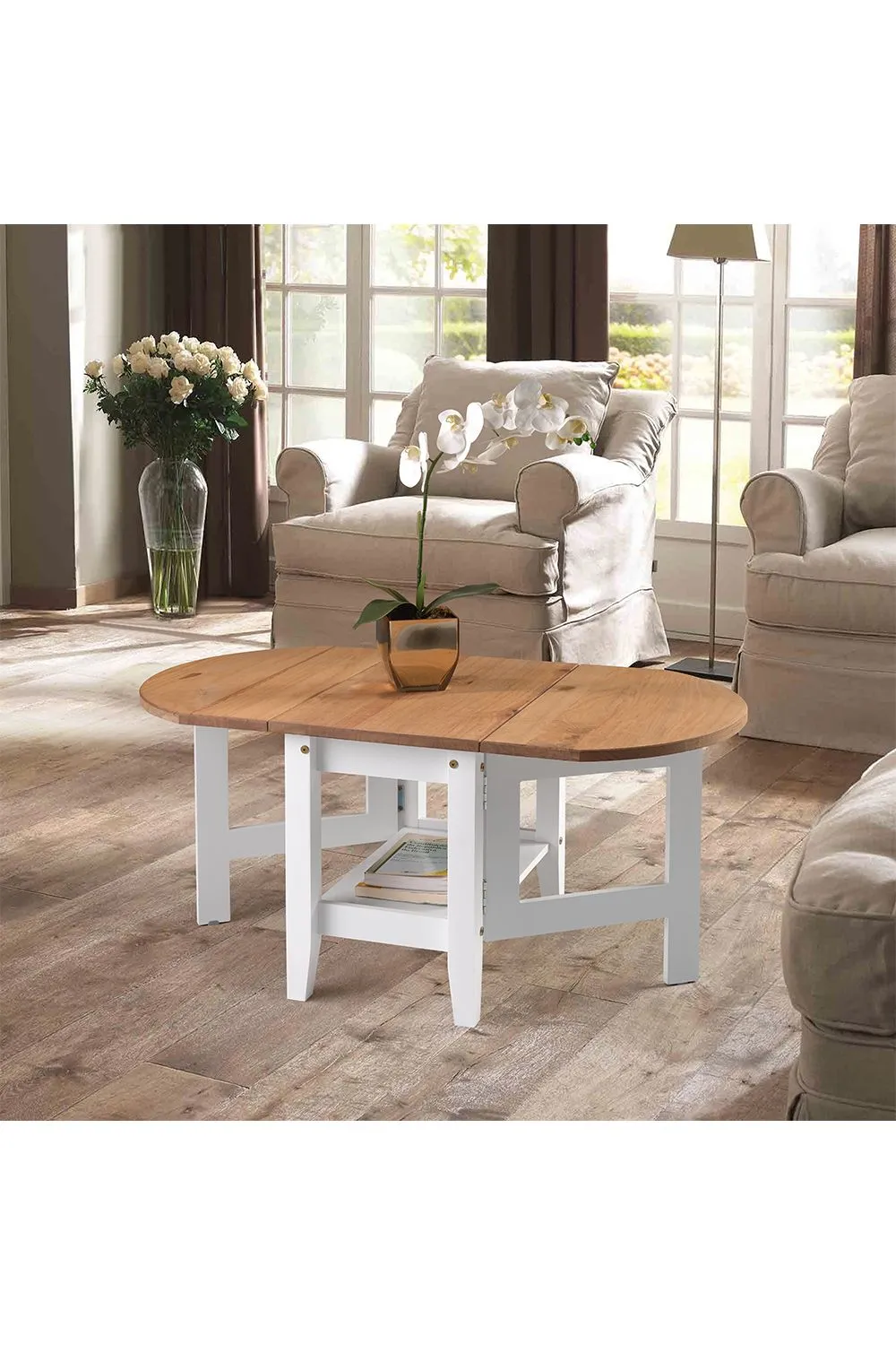 Seconique Santos Drop Leaf Coffee Table in White 1