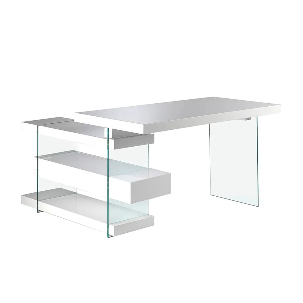 Angel Cerda White MDF Desk with Tempered Glass Legs & 2 Drawers 6