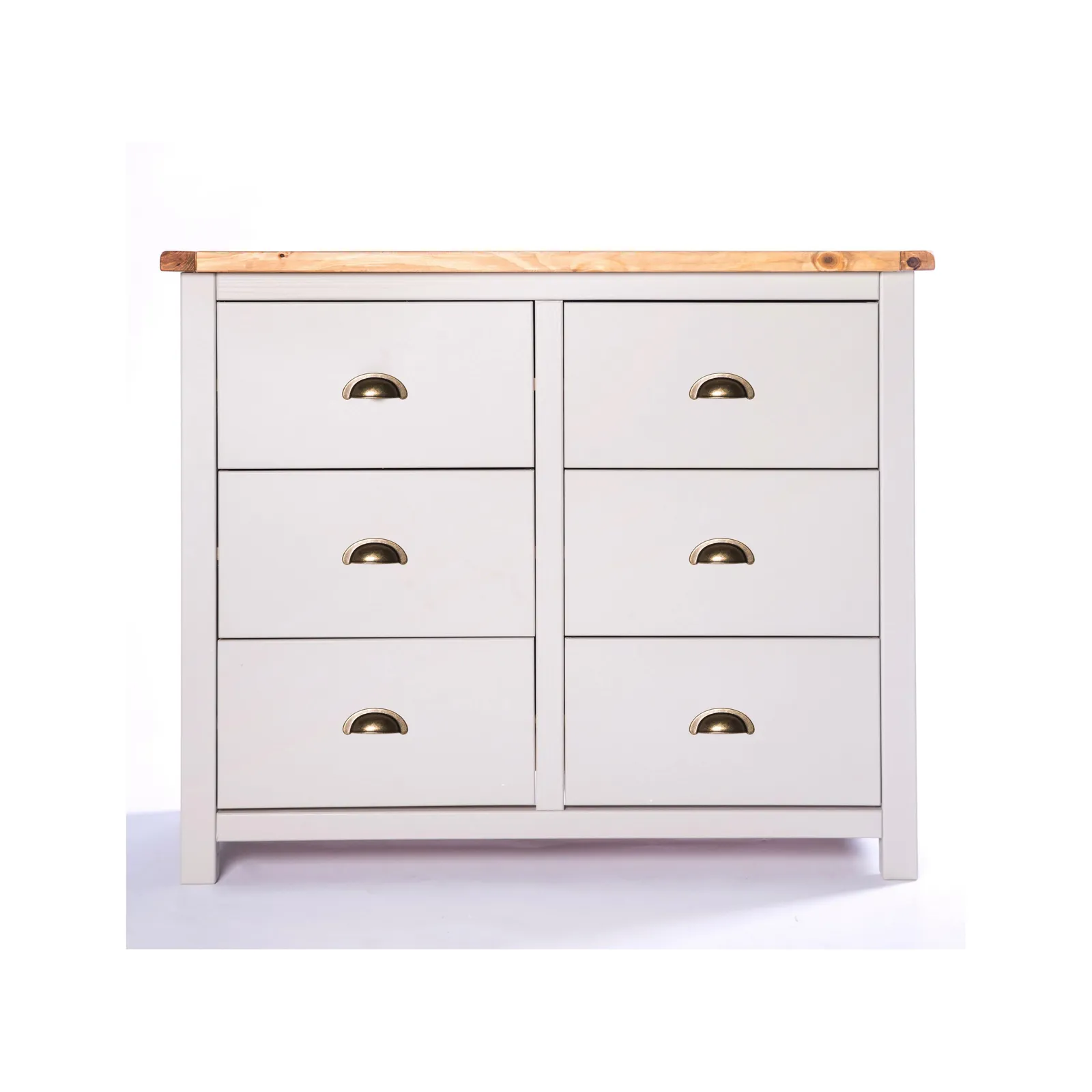 Cabinet Bits Argenta 6 Drawer Chest of Drawers Brass Cup Handle in Light Grey 2
