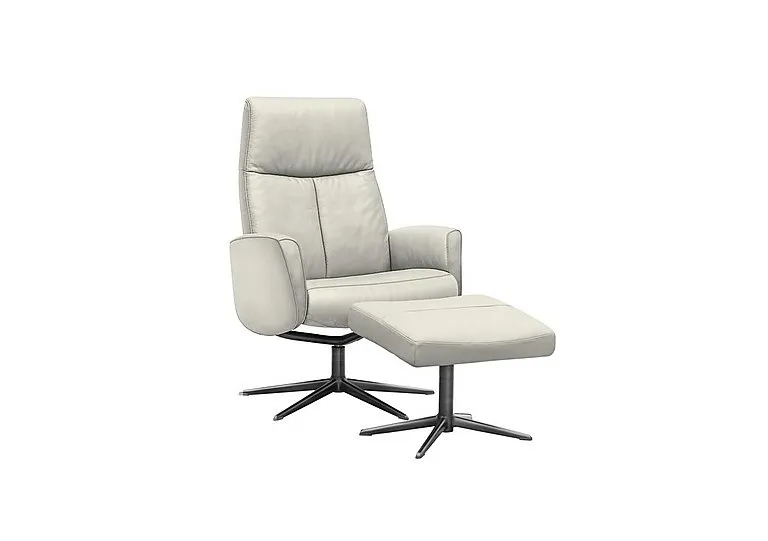 Vaasa Leather Swivel Recliner Chair and Footstool with Black Base - Oxford Light Grey