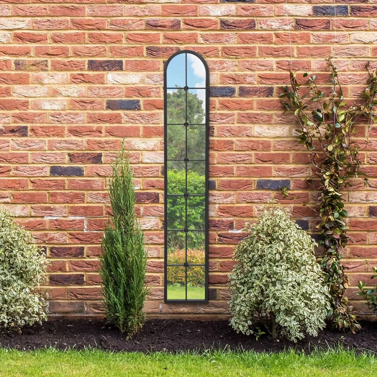 MirrorOutlet Black Framed Arched Leaner Garden Wall Mirror 67" X 12" (170 X 30CM) 6