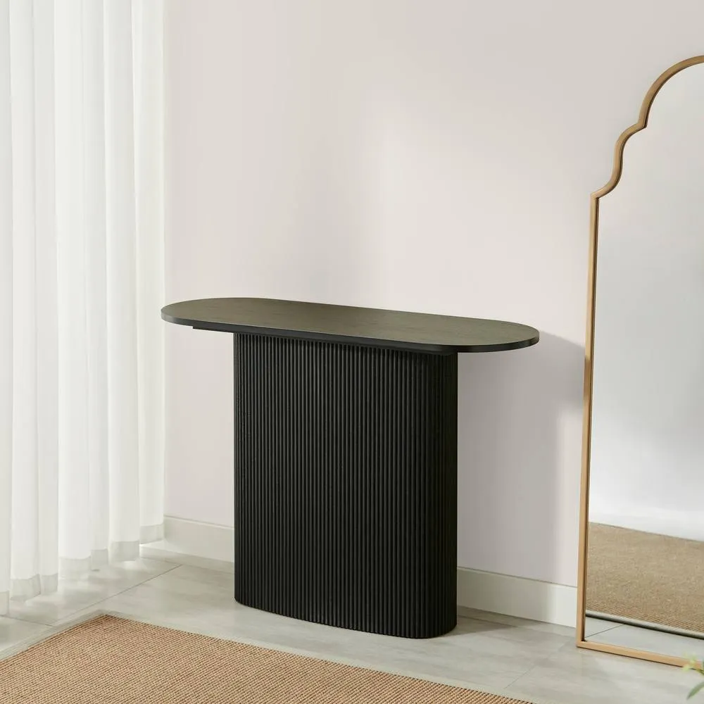 FurnitureboxUK Penrose Rounded Black Wood Console Table 4