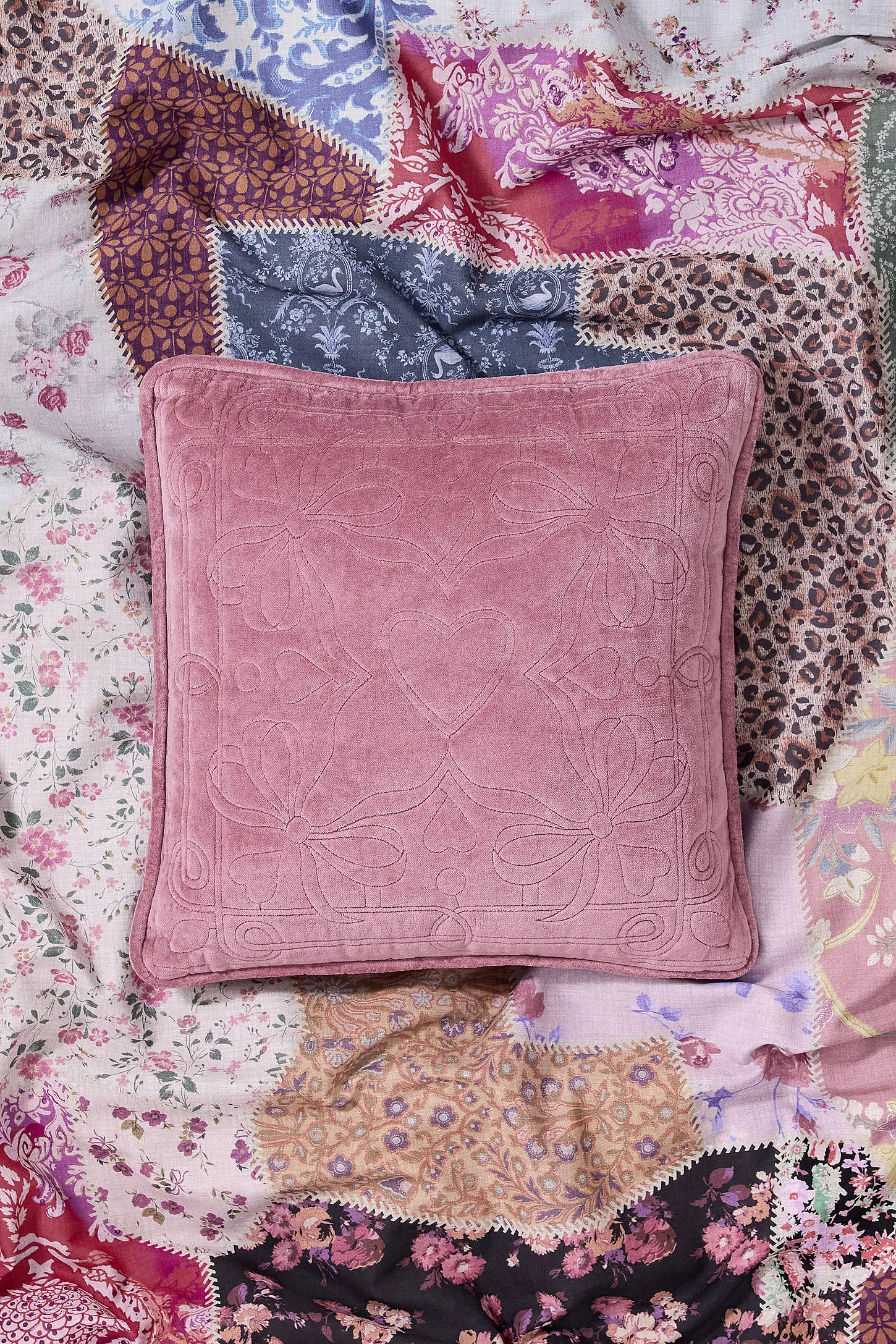 Pink Quilted Heart Cushion - Pink