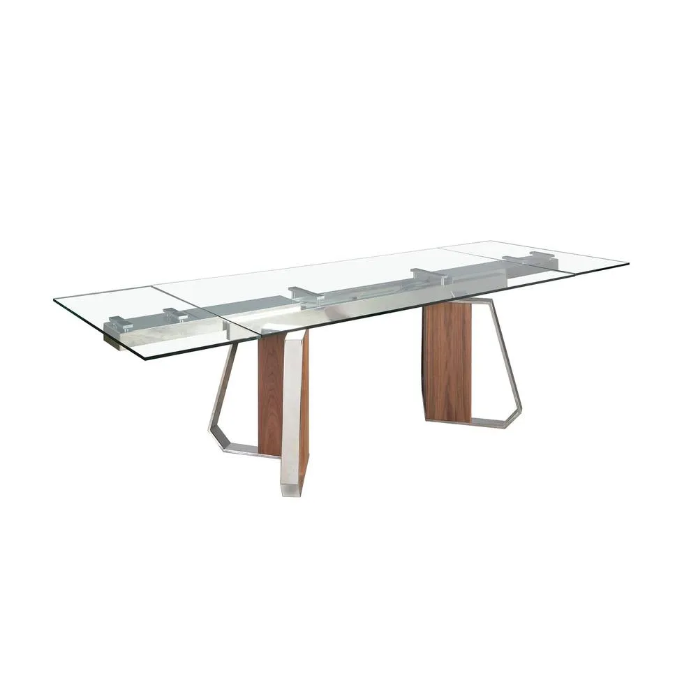 Angel Cerda Rectangular Extending Dining Table - Tempered Glass in Walnut