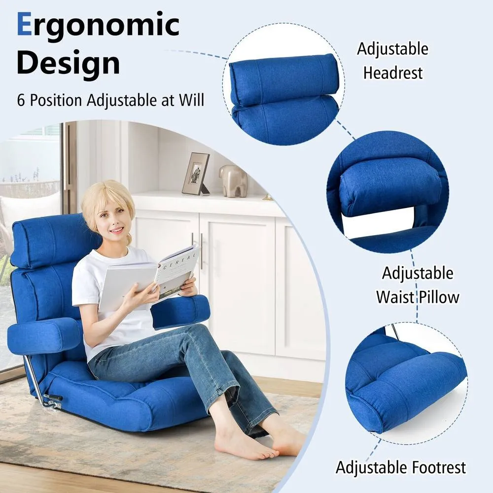 Costway Folding Sofa Chair Floor Lounger Sofa W/ 6 Adjustment Back in Blue 5