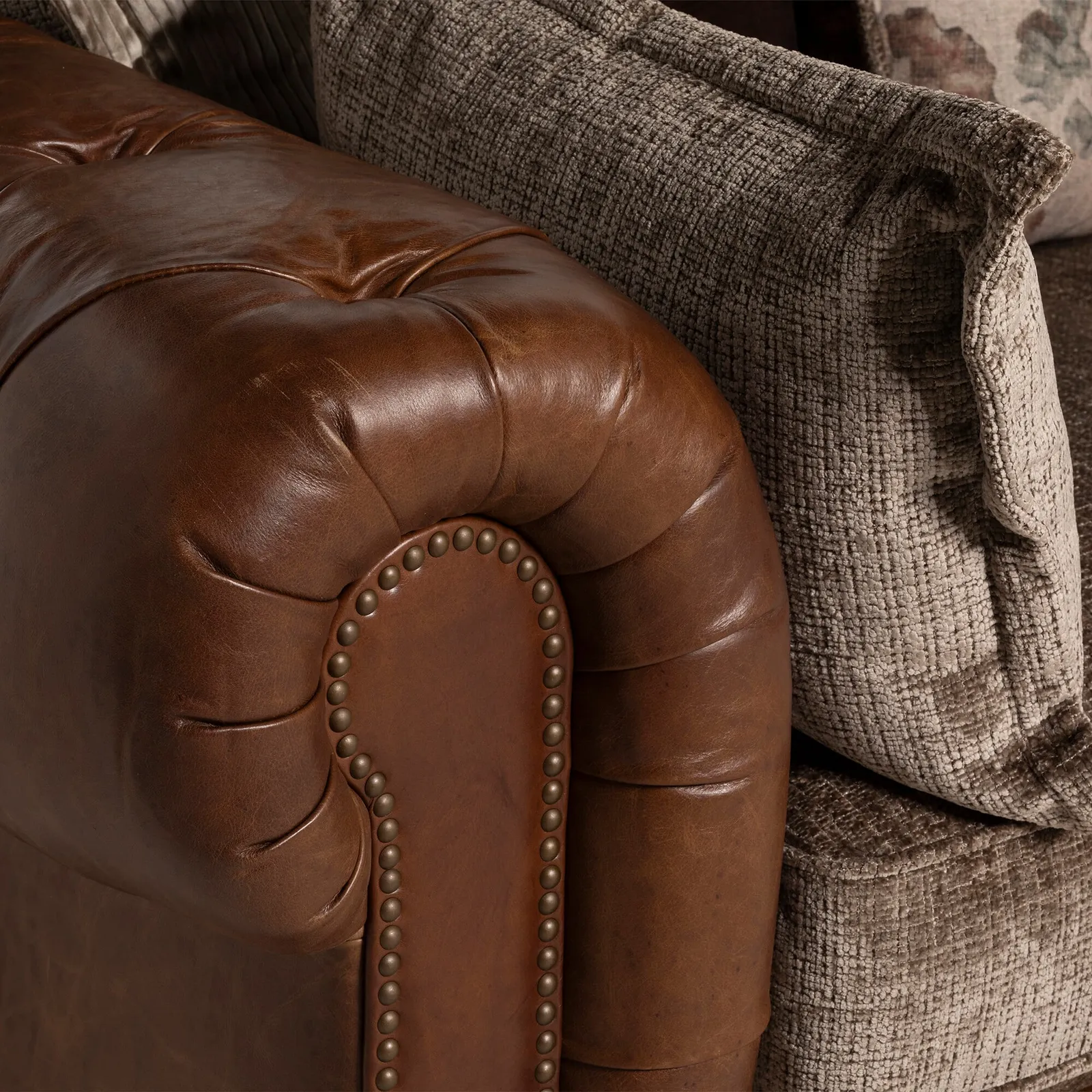 Taunton 3.5 Seater Sofa Split, Brown Fabric & Leather | Barker & Stonehouse 3