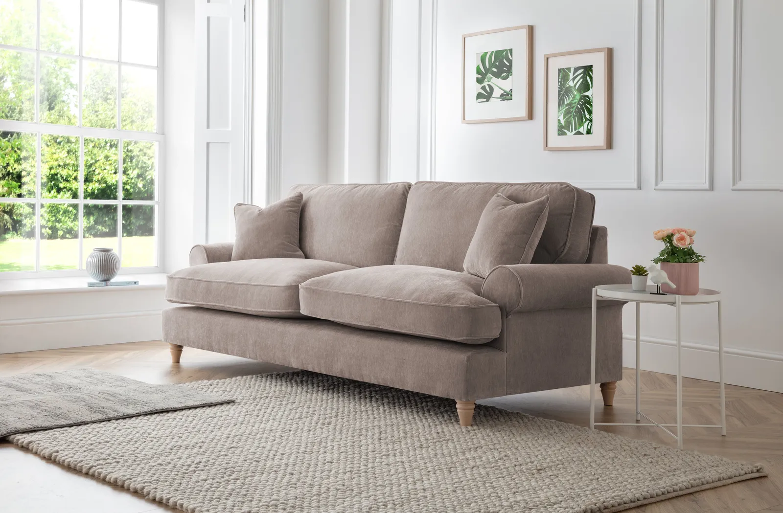 The Great Sofa Company Ezra 2 Seater Textured Velvet Sofa - Scroll Arm in Taupe 3