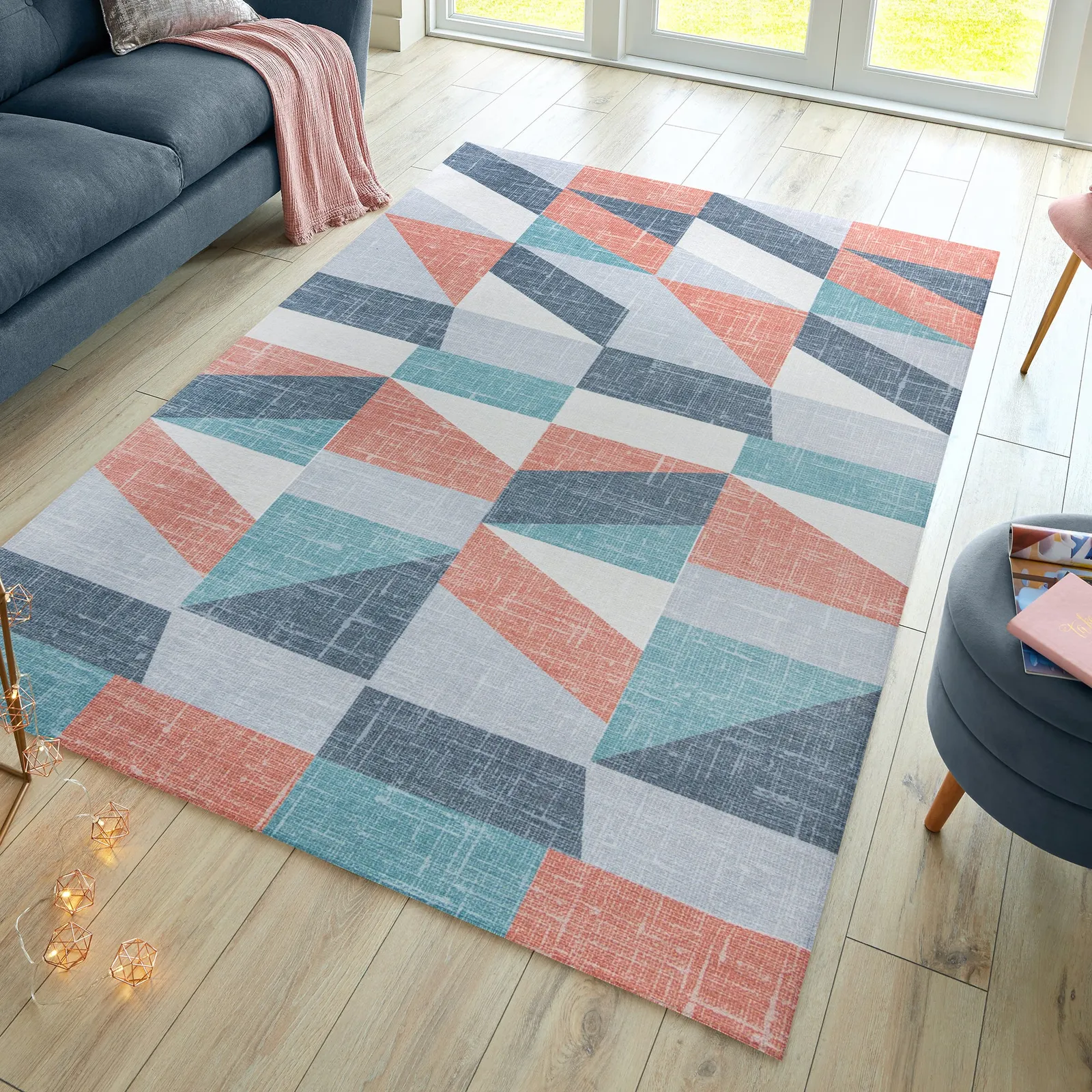Match Lola Geo Washable Rug Blush