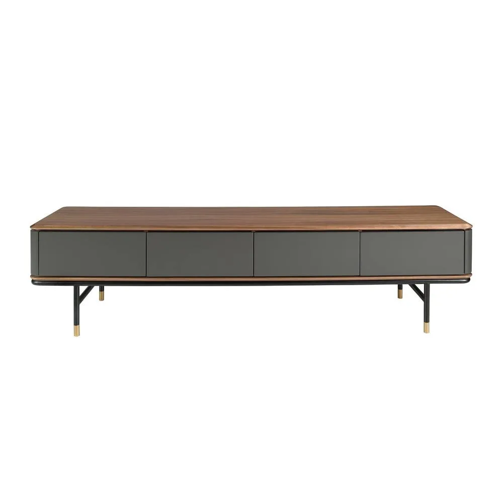 Angel Cerda Matt Dark Grey MDF TV Stand with Walnut Veneer Top 2