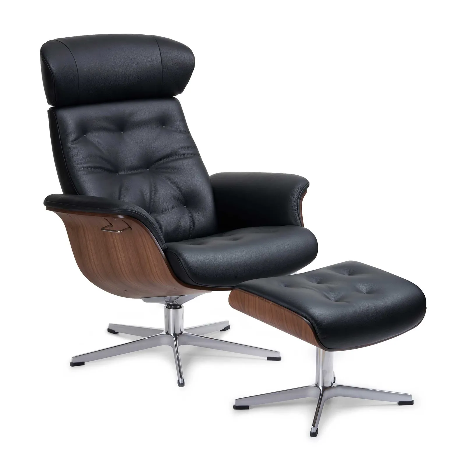 Conform Timeout Button Stitched X-Footstool, Black Leather | Barker & Stonehouse 3