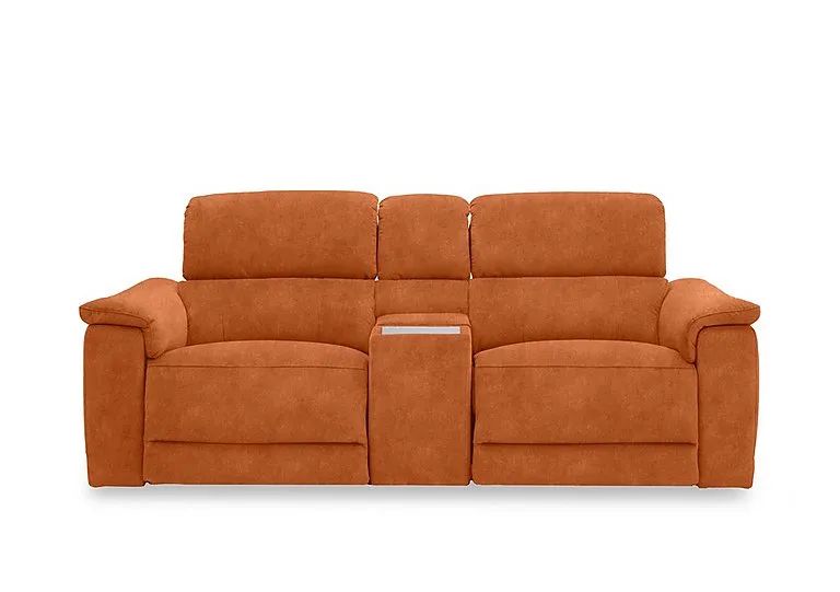 Genius Fabric 2 Seater Power Recliner Media Sofa with Power Headrest, Power Lumbar and Heated Seats - Dexter Pumpkin
