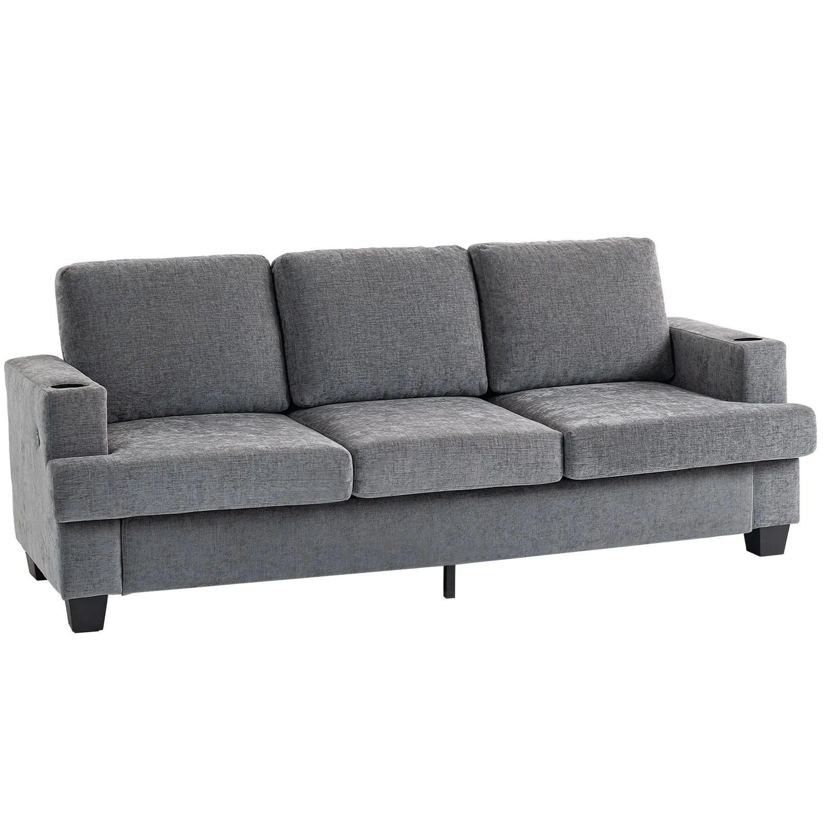 HOMCOM 3 Seater Sofa, Fabric Sofa with USB Ports & Cup Holders, Grey 2