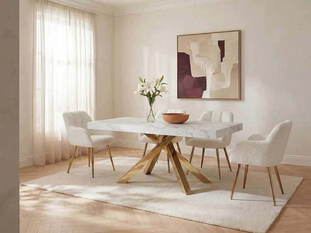 Vente-unique 6 - 10 Seater Extendable Dining Table In MDF & Metal - White and 3