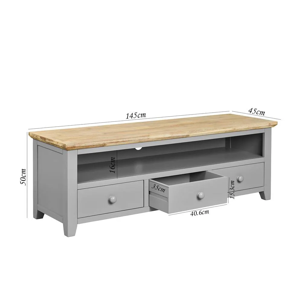 Statement Furniture Florence Large TV Stand with 3 Drawers & Shelf in Light Grey 2