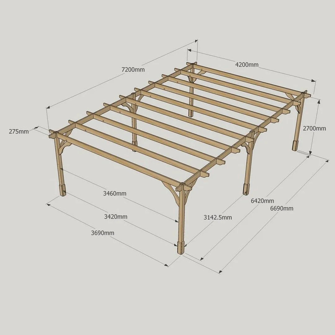 Rutland County Garden Furniture Ltd Premium Pergola 6 Posts - Wood - L420 x W720 x H270 cm - Rustic Brown in Light Green 6