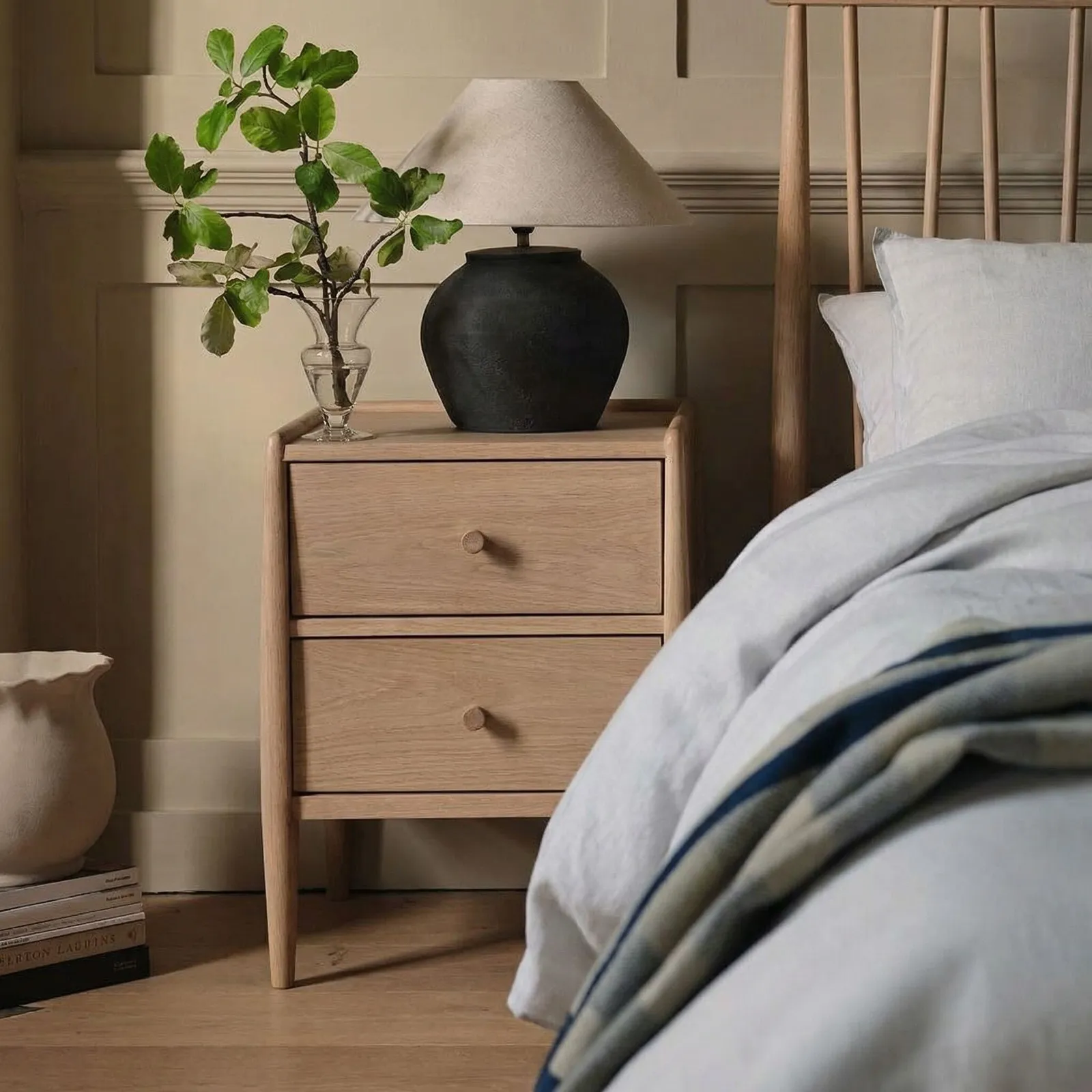 Ercol Winslow 2 Drawer Bedside Chest, Neutral Wood | Barker & Stonehouse 2