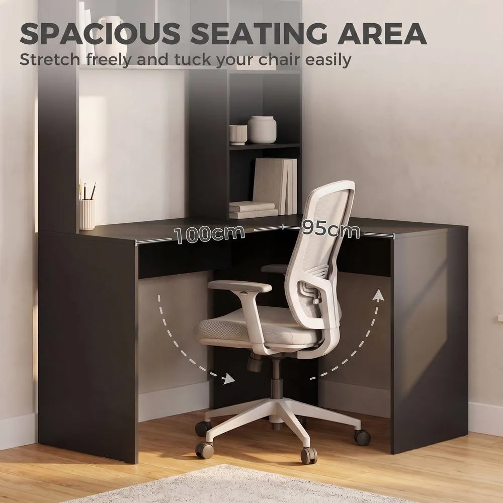 HOMCOM L Shaped Desk with 5 Storage Shelves Corner Computer Desk, Black 6