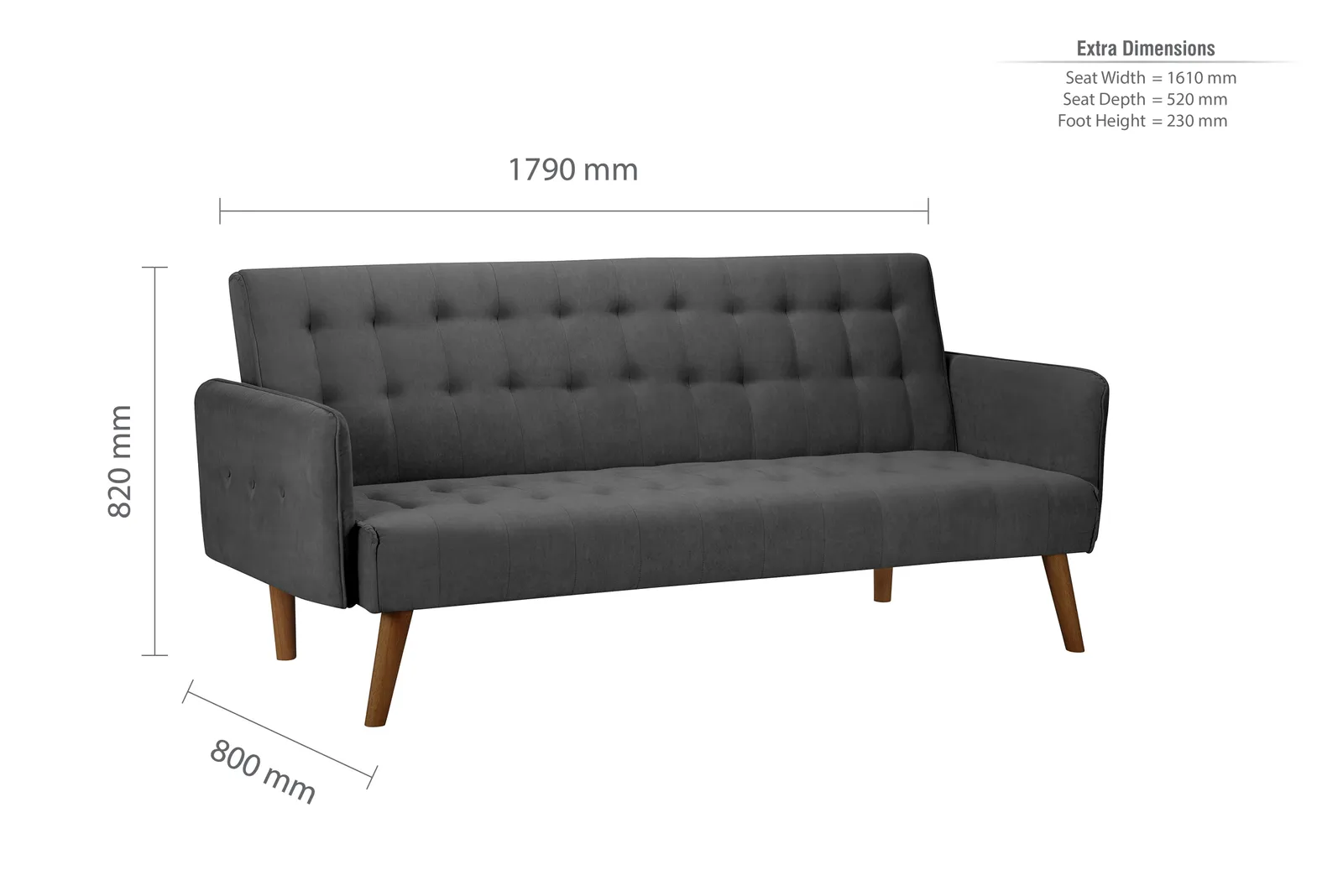 Birlea Grey Fabric Sofa Bed Hudson Bed Settee Contemporary in Charcoal 5