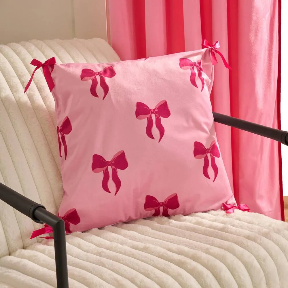 OHS 2 x Bows Matte Velvet Cushion Covers Home Decor in Pink
