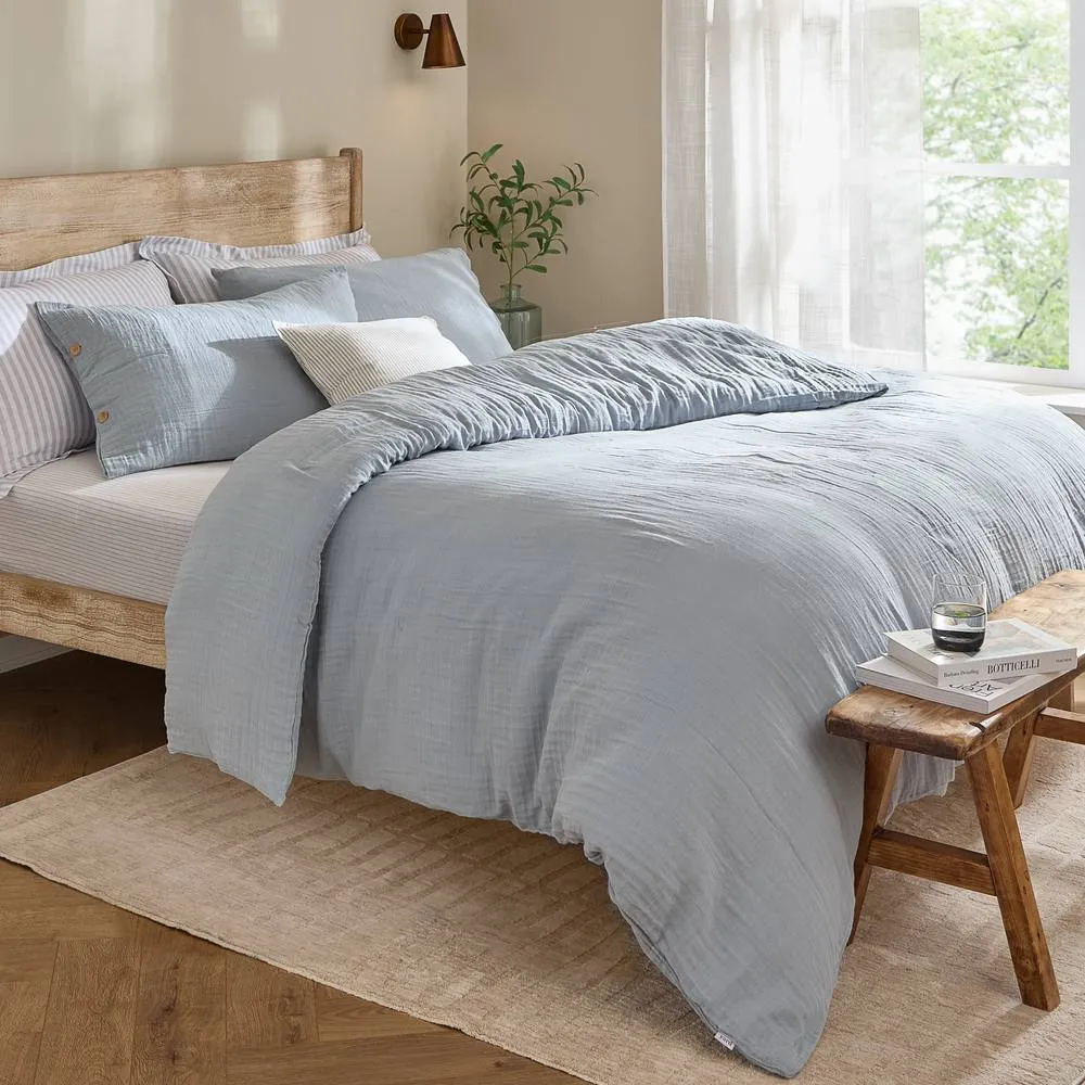 Yard Lark 100% Cotton Muslin Duvet Cover Set in Pale Blue 1