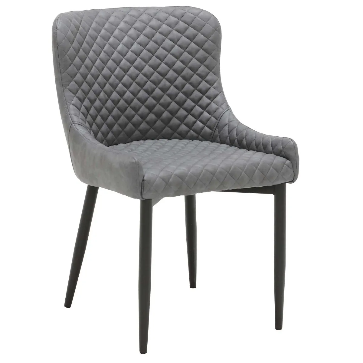 Pair of Rivington Faux Leather Dining Armchairs - Grey - Leather - Quilted - W53 x D60 x H82cm - Barker & Stonehouse