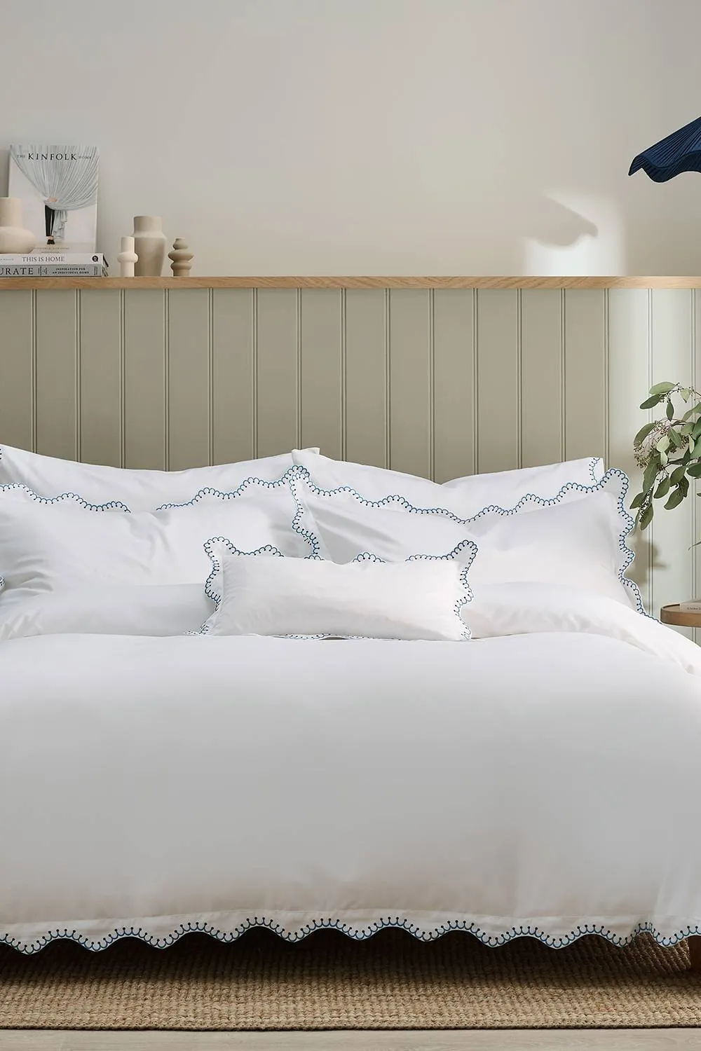 CHRISTY 'Lucerne Scallop' Luxury Cotton Sateen Boudoir Cushion in Indigo 2