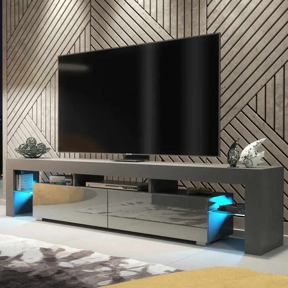 Creative Furniture Nova TV Unit 200cm - Dark Grey with Gloss Doors & LED Lights 4