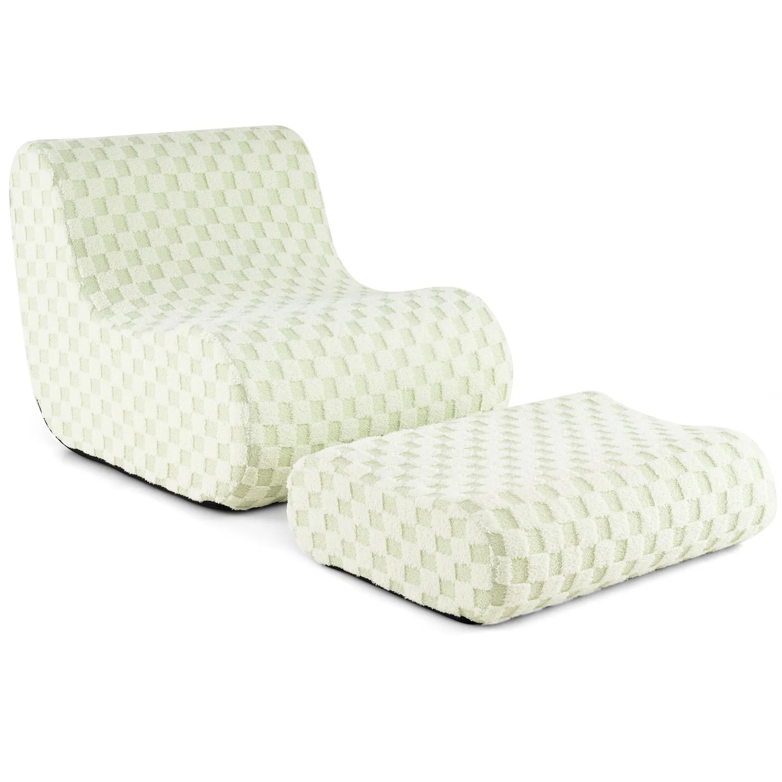 Costway Accent Bean Bag Chair w/ Ottoman Lazy Sofa Chair Set w/ Washable Cover in Beige