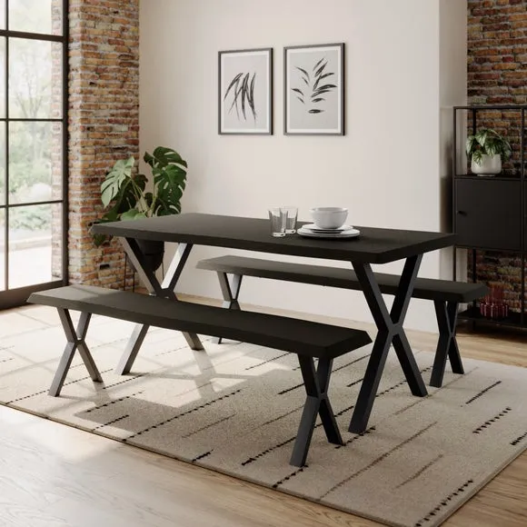 Ezra II 6 Seater Rectangular Dining Table with 2 Benches 1