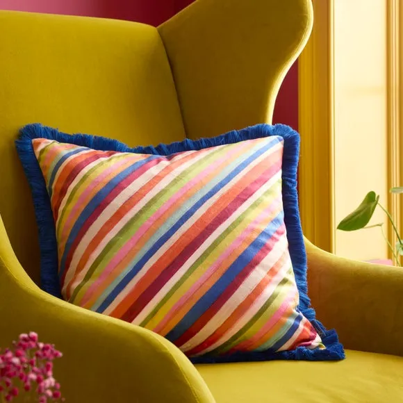 Sophie Robinson Darling Diagonal Striped Cotton Square Cushion