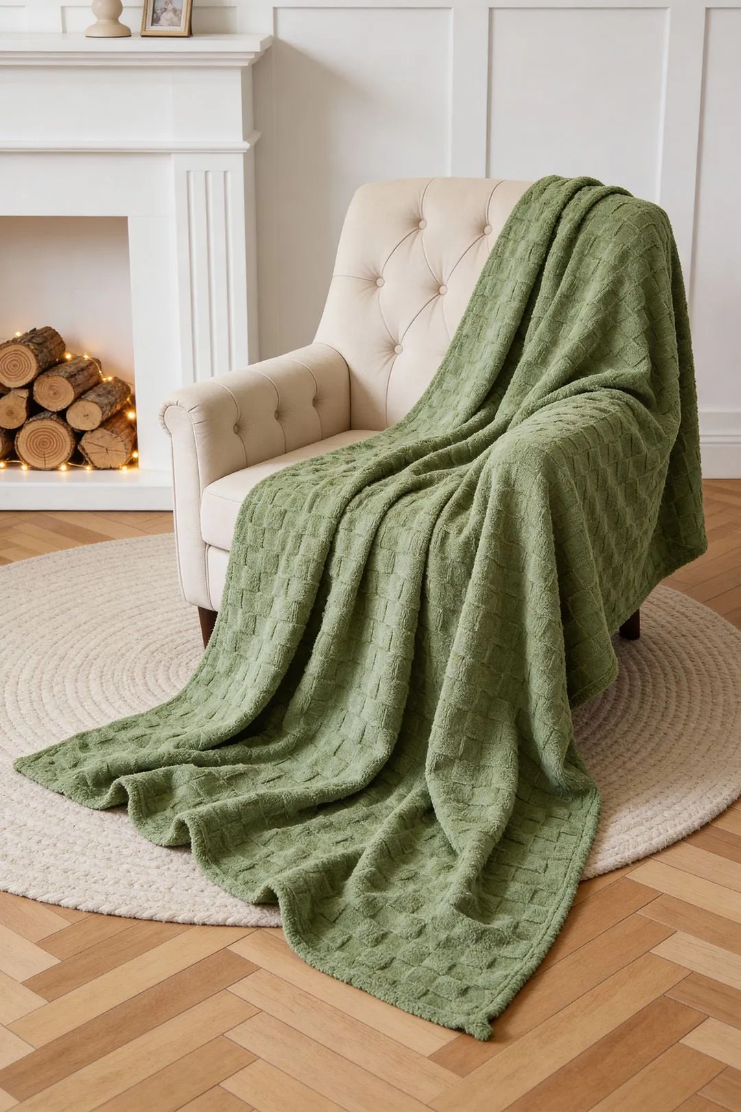 Living and Home Reversible Soft Checkered Throw Blanket in Green