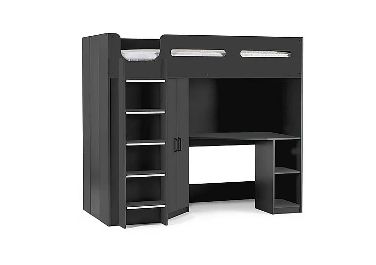 Jakob High Sleeper with Wardrobe and Desk - Anthracite