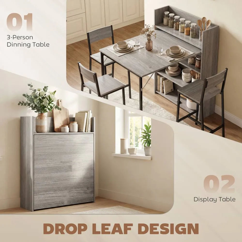 HOMCOM Folding Dining Table, Kitchen Table with Shelves Grey Wood Effect 4