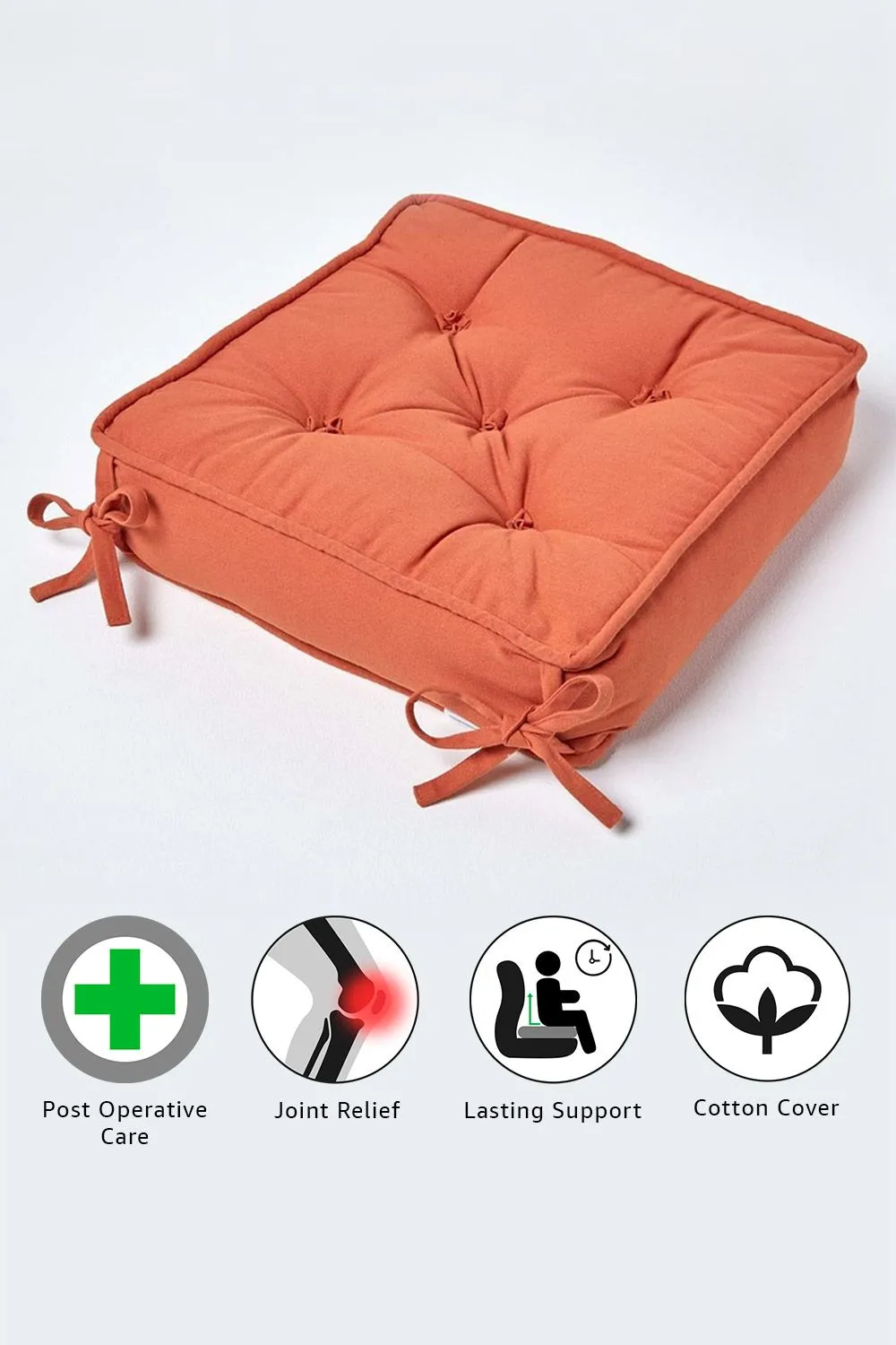 Homescapes Cotton Dining Chair Booster Cushion in Terracotta 5