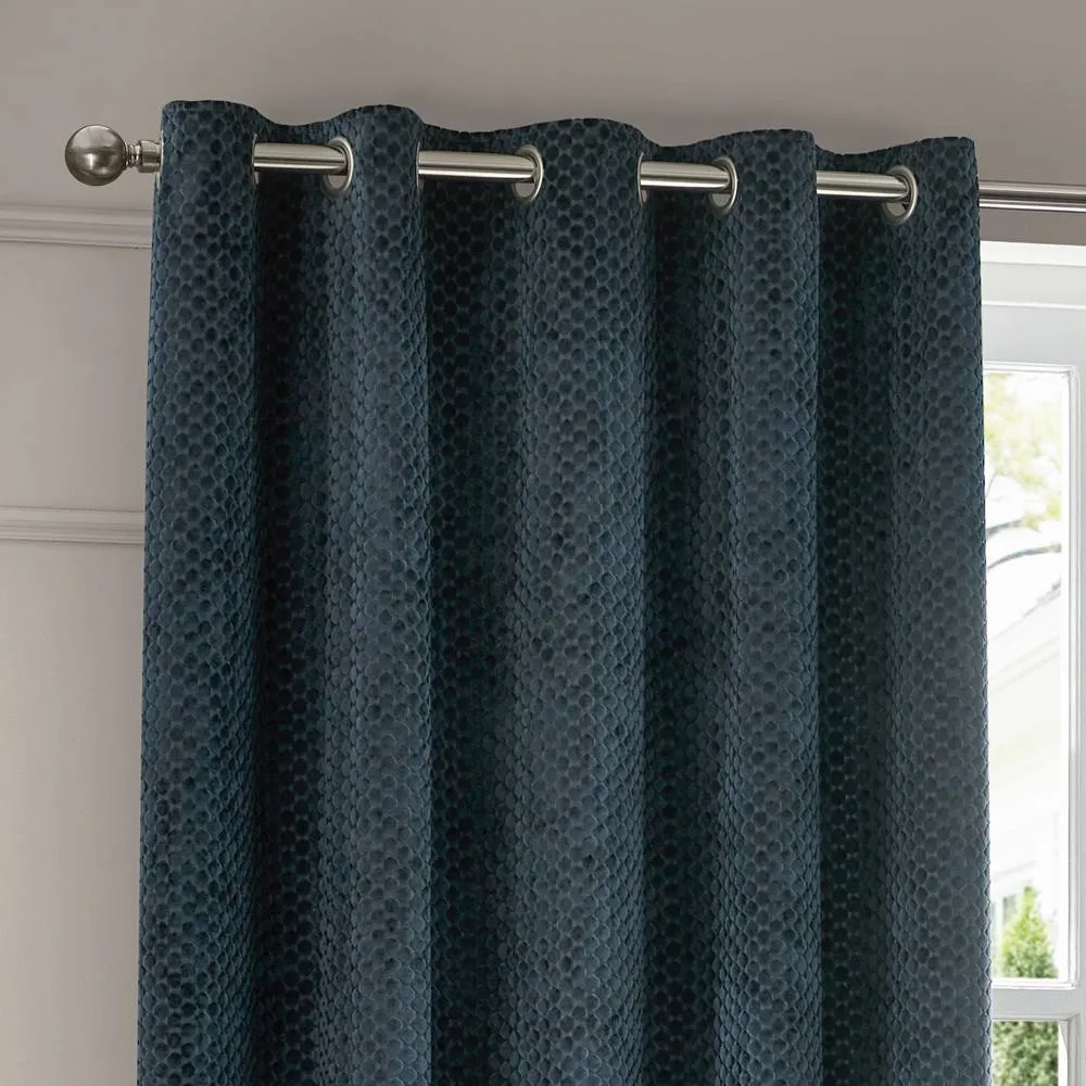 Paoletti Neptune Fully Lined Velvet Eyelet Curtain Pair in Navy 3