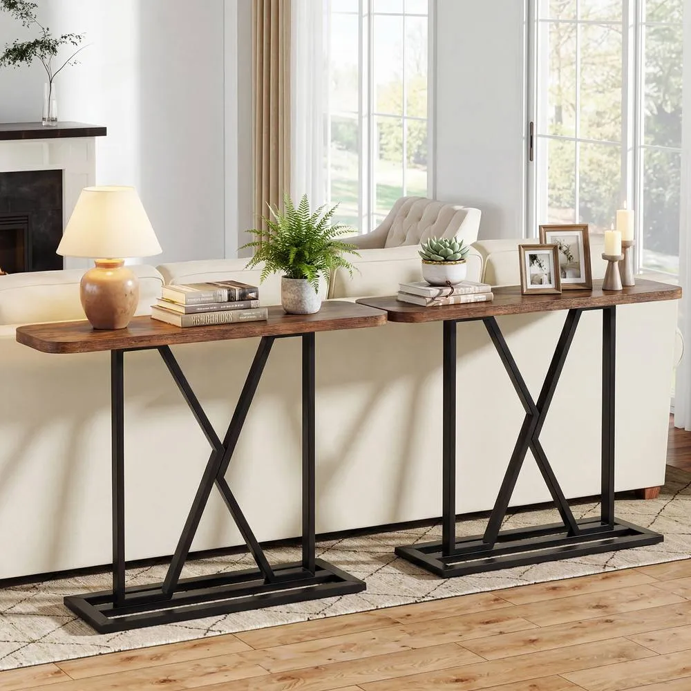 Costway Console Table 100 cm Rectangular Entryway Table Brown 6