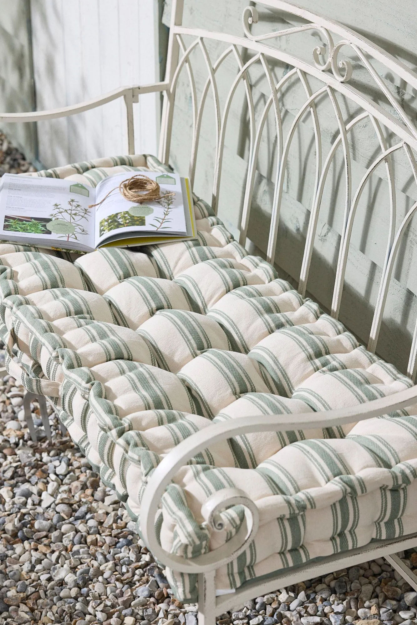 Dibor Green Cotton Stripe Indoor Outdoor Bench Cushion L105 x W42cm
