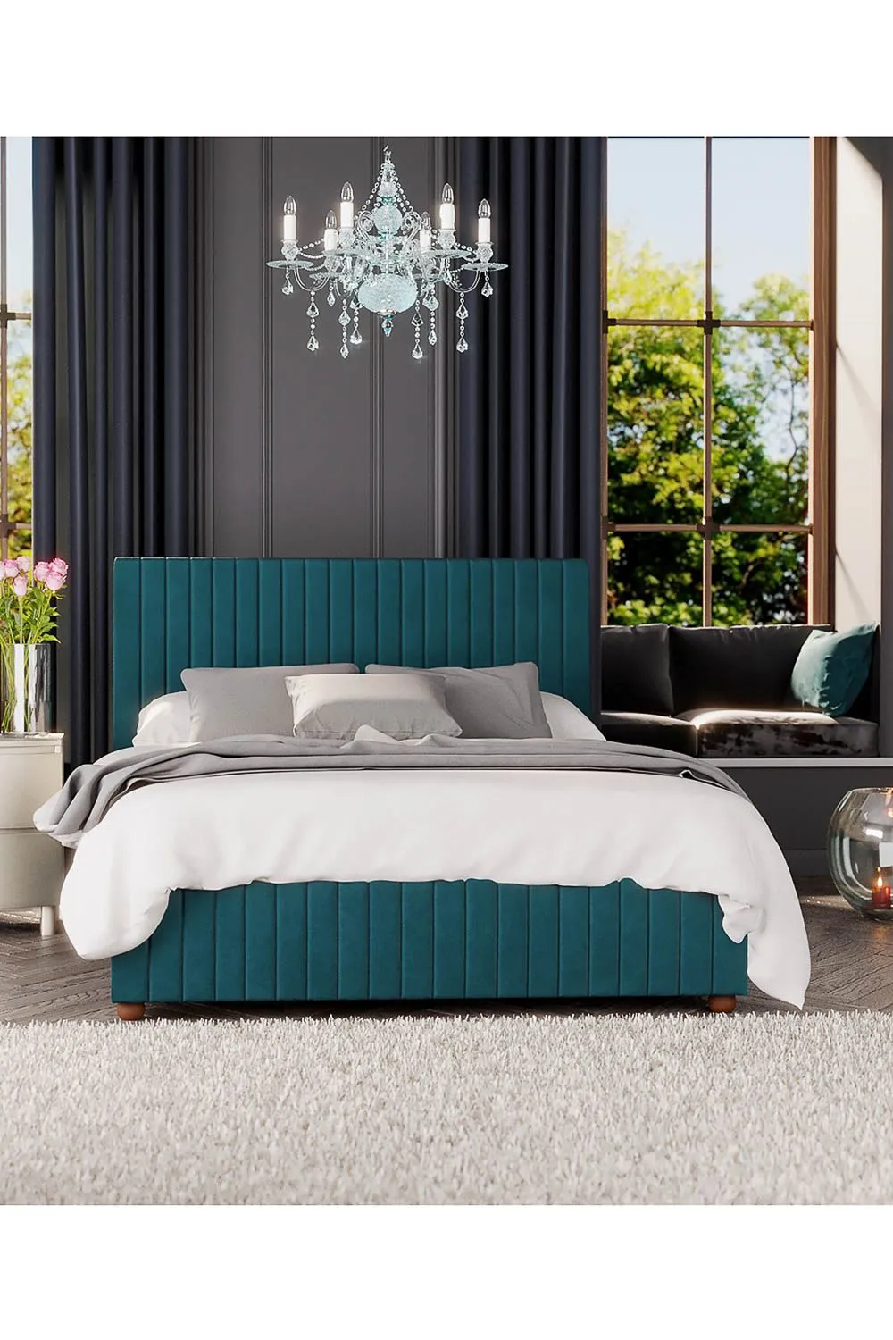 Laurence Llewelyn-Bowen Estella Ottoman Storage Bed in Plush Velvet Fabric, Custom Made in Emerald 5