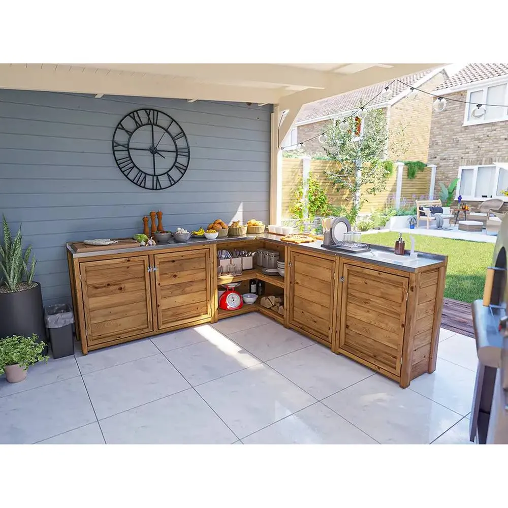 Dunster House Garden Kitchen with Right Side Sink W2m x D2m / W7' x D7' in Brown 5