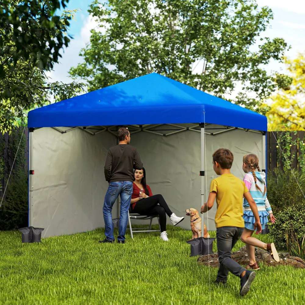 OUTSUNNY 3x3 (M) Pop Up Gazebo Party Tent w/ 2 Sidewalls, Weight Bags in Blue 1