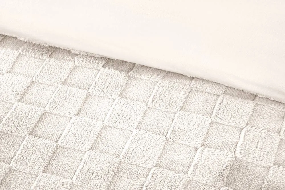 Rapport Home Luxury Check Teddy Polyester Fleece Duvet Cover Set with Pillowcase in Cream 2