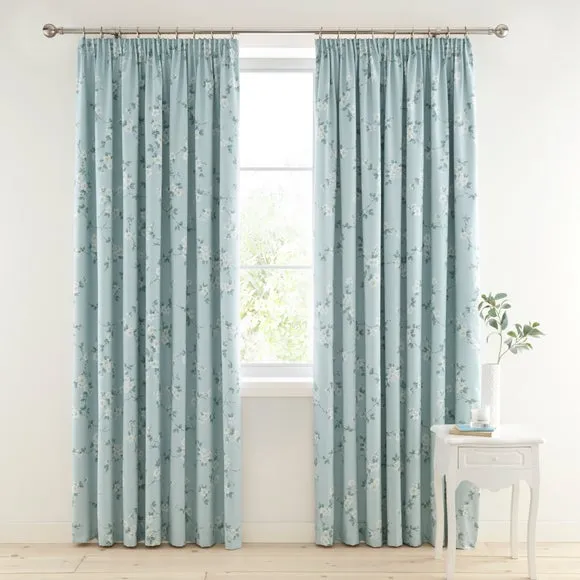 Edith Floral Polycotton Blackout Pencil Pleat Curtains 2